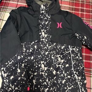 Hurley Kids Black and Pink Splatter Puffer Jacket